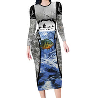 Custom Bluegill Ice Fishing Winter Camo Family Matching Long Sleeve Bodycon Dress and Hawaiian Shirt with Snowy Forest Background Colorful Fish - Wonder Print Shop