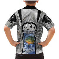 Custom Bluegill Ice Fishing Winter Camo Family Matching Mermaid Dress and Hawaiian Shirt with Snowy Forest Background Colorful Fish - Wonder Print Shop