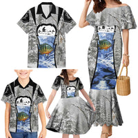 Custom Bluegill Ice Fishing Winter Camo Family Matching Mermaid Dress and Hawaiian Shirt with Snowy Forest Background Colorful Fish - Wonder Print Shop