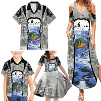 Custom Bluegill Ice Fishing Winter Camo Family Matching Summer Maxi Dress and Hawaiian Shirt with Snowy Forest Background Colorful Fish - Wonder Print Shop