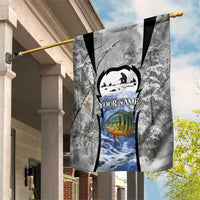 Custom Bluegill Ice Fishing Winter Camo Garden Flag with Snowy Forest Background Colorful Fish - Wonder Print Shop