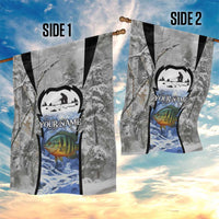 Custom Bluegill Ice Fishing Winter Camo Garden Flag with Snowy Forest Background Colorful Fish - Wonder Print Shop