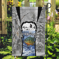 Custom Bluegill Ice Fishing Winter Camo Garden Flag with Snowy Forest Background Colorful Fish - Wonder Print Shop