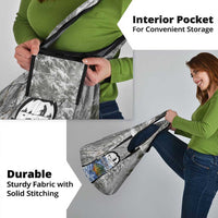 Custom Bluegill Ice Fishing Winter Camo Grocery Bag with Snowy Forest Background Colorful Fish - Wonder Print Shop