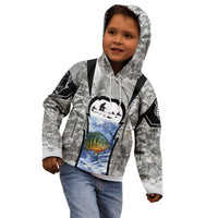 Custom Bluegill Ice Fishing Winter Camo Kid Hoodie with Snowy Forest Background Colorful Fish - Wonder Print Shop