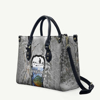 Custom Bluegill Ice Fishing Winter Camo Leather Bag with Snowy Forest Background Colorful Fish - Wonder Print Shop