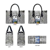Custom Bluegill Ice Fishing Winter Camo Leather Bag with Snowy Forest Background Colorful Fish - Wonder Print Shop