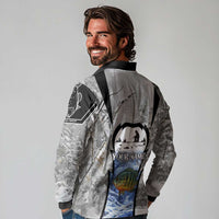 Custom Bluegill Ice Fishing Winter Camo Long Sleeve Polo Shirt with Snowy Forest Background Colorful Fish - Wonder Print Shop