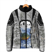 Custom Bluegill Ice Fishing Winter Camo Padded Jacket with Snowy Forest Background Colorful Fish - Wonder Print Shop