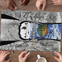 Custom Bluegill Ice Fishing Winter Camo Puzzle with Snowy Forest Background Colorful Fish - Wonder Print Shop