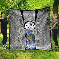 Custom Bluegill Ice Fishing Winter Camo Quilt with Snowy Forest Background Colorful Fish - Wonder Print Shop