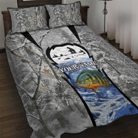 Custom Bluegill Ice Fishing Winter Camo Quilt Bed Set with Snowy Forest Background Colorful Fish - Wonder Print Shop