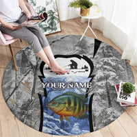 Custom Bluegill Ice Fishing Winter Camo Round Carpet with Snowy Forest Background Colorful Fish - Wonder Print Shop