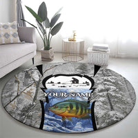 Custom Bluegill Ice Fishing Winter Camo Round Carpet with Snowy Forest Background Colorful Fish - Wonder Print Shop