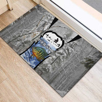 Custom Bluegill Ice Fishing Winter Camo Rubber Doormat with Snowy Forest Background Colorful Fish - Wonder Print Shop
