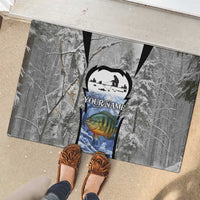 Custom Bluegill Ice Fishing Winter Camo Rubber Doormat with Snowy Forest Background Colorful Fish - Wonder Print Shop