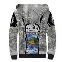 Custom Bluegill Ice Fishing Winter Camo Sherpa Hoodie with Snowy Forest Background Colorful Fish - Wonder Print Shop