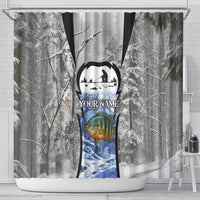 Custom Bluegill Ice Fishing Winter Camo Shower Curtain with Snowy Forest Background Colorful Fish - Wonder Print Shop
