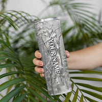 Custom Bluegill Ice Fishing Winter Camo Skinny Tumbler with Snowy Forest Background Colorful Fish - Wonder Print Shop