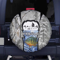 Custom Bluegill Ice Fishing Winter Camo Spare Tire Cover with Snowy Forest Background Colorful Fish - Wonder Print Shop