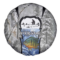 Custom Bluegill Ice Fishing Winter Camo Spare Tire Cover with Snowy Forest Background Colorful Fish - Wonder Print Shop
