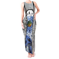 Custom Bluegill Ice Fishing Winter Camo Tank Maxi Dress with Snowy Forest Background Colorful Fish - Wonder Print Shop