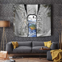 Custom Bluegill Ice Fishing Winter Camo Tapestry with Snowy Forest Background Colorful Fish - Wonder Print Shop