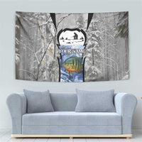 Custom Bluegill Ice Fishing Winter Camo Tapestry with Snowy Forest Background Colorful Fish - Wonder Print Shop