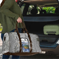 Custom Bluegill Ice Fishing Winter Camo Travel Bag with Snowy Forest Background Colorful Fish - Wonder Print Shop