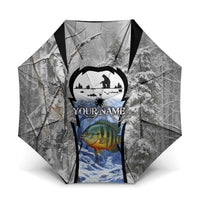 Custom Bluegill Ice Fishing Winter Camo Umbrella with Snowy Forest Background Colorful Fish - Wonder Print Shop