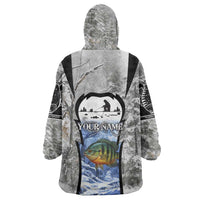 Custom Bluegill Ice Fishing Winter Camo Wearable Blanket Hoodie with Snowy Forest Background Colorful Fish - Wonder Print Shop