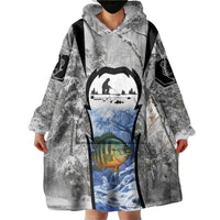 Custom Bluegill Ice Fishing Winter Camo Wearable Blanket Hoodie with Snowy Forest Background Colorful Fish - Wonder Print Shop