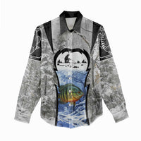 Custom Bluegill Ice Fishing Winter Camo Women Casual Shirt with Snowy Forest Background Colorful Fish - Wonder Print Shop