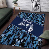 Custom Blue Wine Camo Pattern Golf Area Rug with Blue Golf Club Pattern Cart and Ball Graphic - Wonder Print Shop