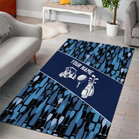 Custom Blue Wine Camo Pattern Golf Area Rug with Blue Golf Club Pattern Cart and Ball Graphic - Wonder Print Shop