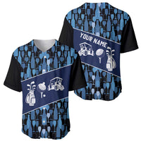 Custom Blue Wine Camo Pattern Golf Baseball Jersey with Blue Golf Club Pattern Cart and Ball Graphic - Wonder Print Shop