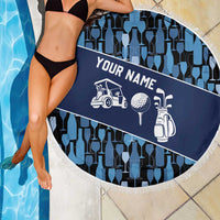 Custom Blue Wine Camo Pattern Golf Beach Blanket with Blue Golf Club Pattern Cart and Ball Graphic - Wonder Print Shop