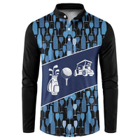 Custom Blue Wine Camo Pattern Golf Button Sweatshirt with Blue Golf Club Pattern Cart and Ball Graphic - Wonder Print Shop