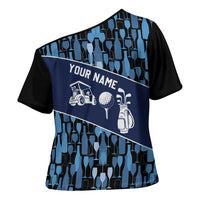 Custom Blue Wine Camo Pattern Golf Cross Shoulder Shirt with Blue Golf Club Pattern Cart and Ball Graphic - Wonder Print Shop