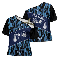 Custom Blue Wine Camo Pattern Golf Cross Shoulder Shirt with Blue Golf Club Pattern Cart and Ball Graphic - Wonder Print Shop