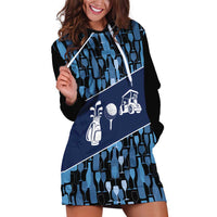 Custom Blue Wine Camo Pattern Golf Hoodie Dress with Blue Golf Club Pattern Cart and Ball Graphic - Wonder Print Shop