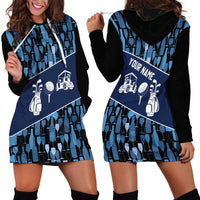 Custom Blue Wine Camo Pattern Golf Hoodie Dress with Blue Golf Club Pattern Cart and Ball Graphic - Wonder Print Shop