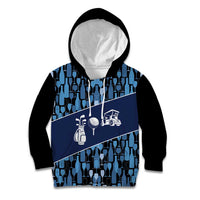 Custom Blue Wine Camo Pattern Golf Kid Hoodie with Blue Golf Club Pattern Cart and Ball Graphic - Wonder Print Shop