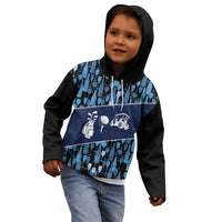 Custom Blue Wine Camo Pattern Golf Kid Hoodie with Blue Golf Club Pattern Cart and Ball Graphic - Wonder Print Shop