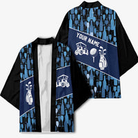 Custom Blue Wine Camo Pattern Golf Kimono with Blue Golf Club Pattern Cart and Ball Graphic - Wonder Print Shop