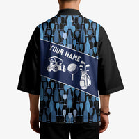 Custom Blue Wine Camo Pattern Golf Kimono with Blue Golf Club Pattern Cart and Ball Graphic - Wonder Print Shop