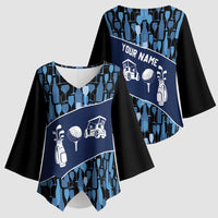 Custom Blue Wine Camo Pattern Golf Kimono Sleeve Blouse with Blue Golf Club Pattern Cart and Ball Graphic - Wonder Print Shop