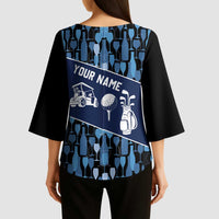 Custom Blue Wine Camo Pattern Golf Kimono Sleeve Blouse with Blue Golf Club Pattern Cart and Ball Graphic - Wonder Print Shop