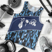 Custom Blue Wine Camo Pattern Golf Men Tank Top with Blue Golf Club Pattern Cart and Ball Graphic - Wonder Print Shop