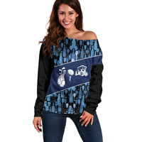 Custom Blue Wine Camo Pattern Golf Off Shoulder Sweater with Blue Golf Club Pattern Cart and Ball Graphic - Wonder Print Shop